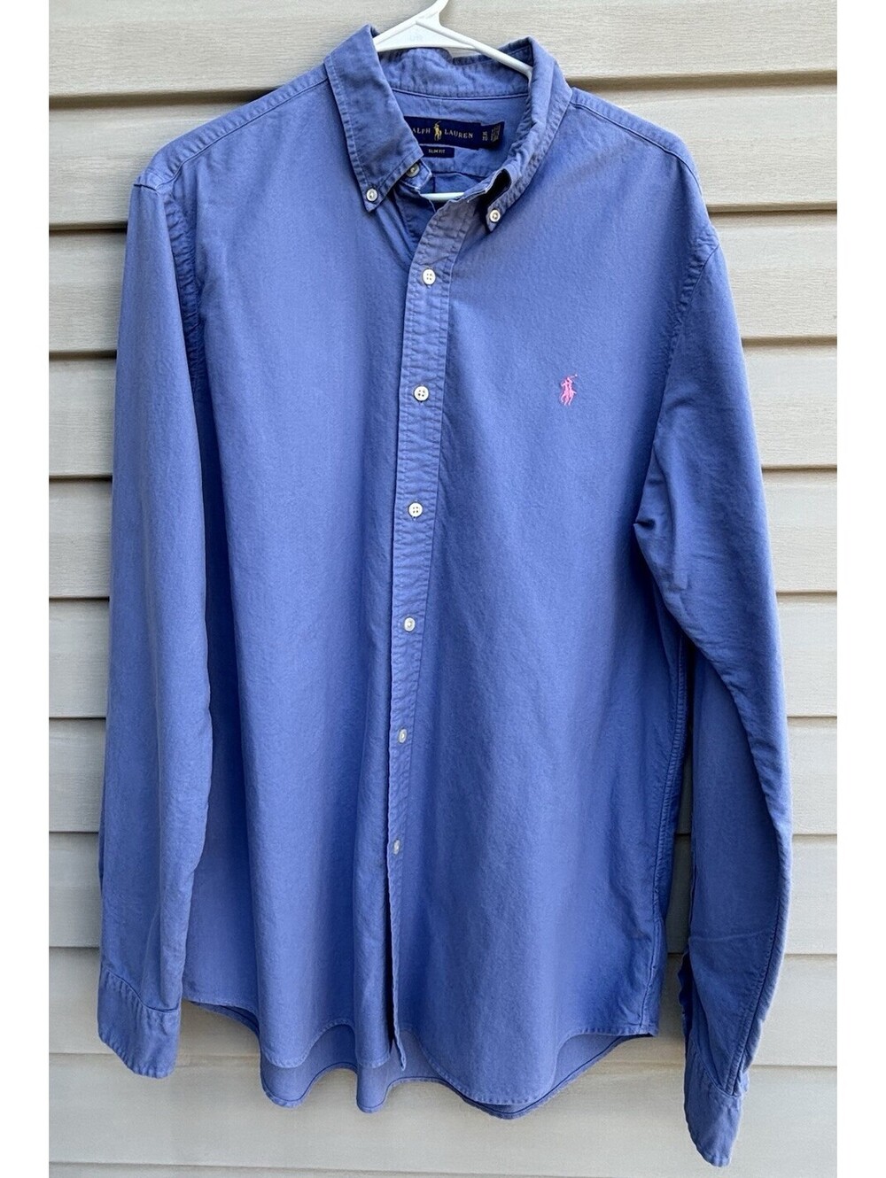 Ralph Lauren Shirt Men’s XL Slim Fit Blue Cotton Long Sleeve Button Down Pink